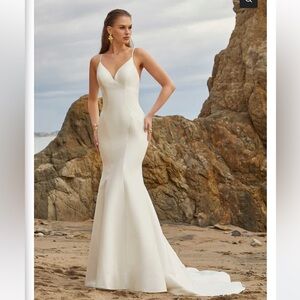 Mori Lee Ivory Fitted Mermaid Wedding Dress with Spaghetti Straps